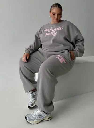 Shop Princess Polly Dream Fleece Princess Polly Track Pants Puff Text In Charcoal