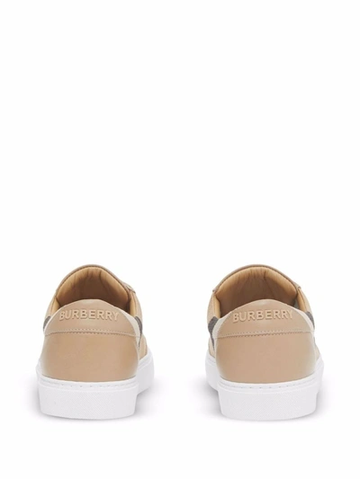 Shop Burberry New Salmond Leather Sneakers In Beige