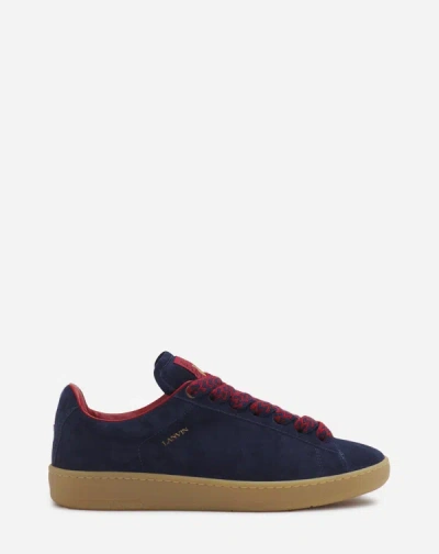 Shop Lanvin Suede Curb Lite Sneakers For Men In Navy Blue/red