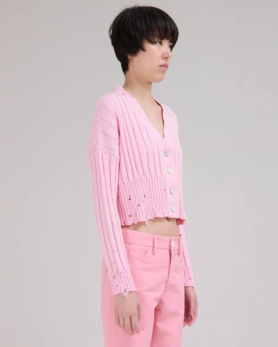 Shop Marni Dishevelled Rib Cotton Cardigan In Pink