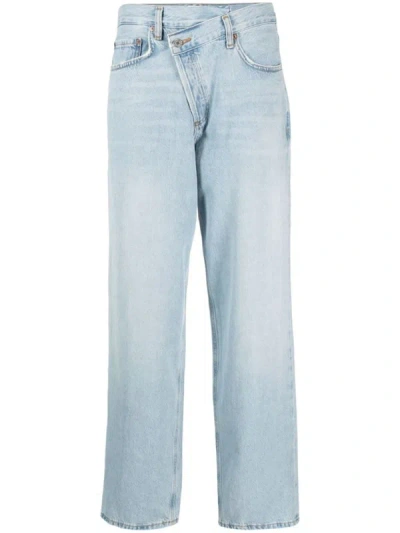 Shop Agolde 'criss Cross Upized' Jeans In Cotton In Blu Denim Chiaro