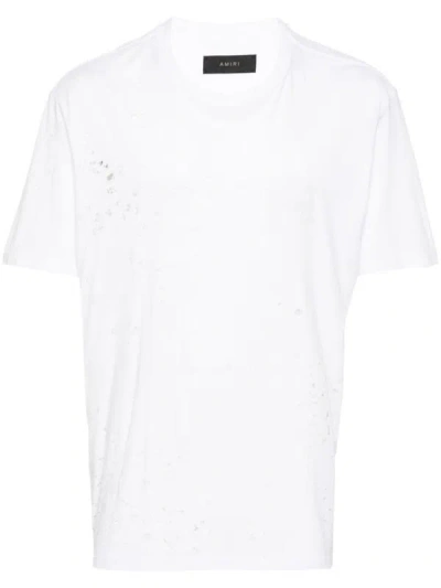 Shop Amiri Distressed Effect T-shirt In White