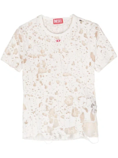 Shop Diesel Ripped Effect T-shirt In White