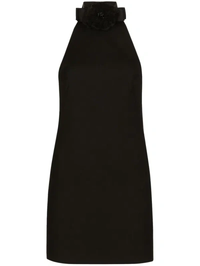 Shop Dolce & Gabbana Flower Detail Dress In Black