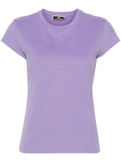 Shop Elisabetta Franchi Logo Embroidery T-shirt In Purple