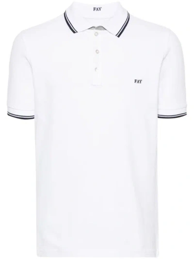 Shop Fay Polo Shirt With Striped Detail In White