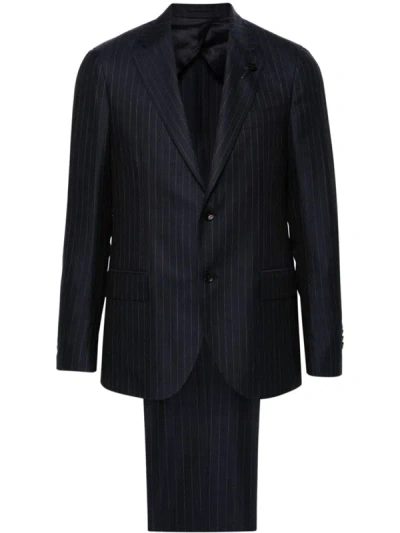 Shop Lardini Suit Pinstripe Pattern In Blue
