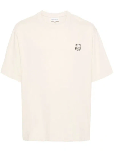 Shop Maison Kitsuné Fox Patch T-shirt In Beige