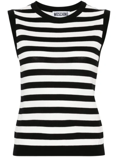 Shop Moschino Striped T-shirt In Black
