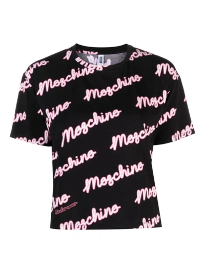 Shop Moschino Underwear Logo Print T-shirt In Nero E Rosa