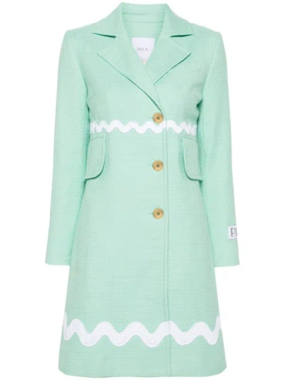 Shop Patou Tweed Coat In Green