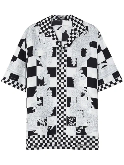 Shop Versace Check Print Shirt In Nero E Bianco