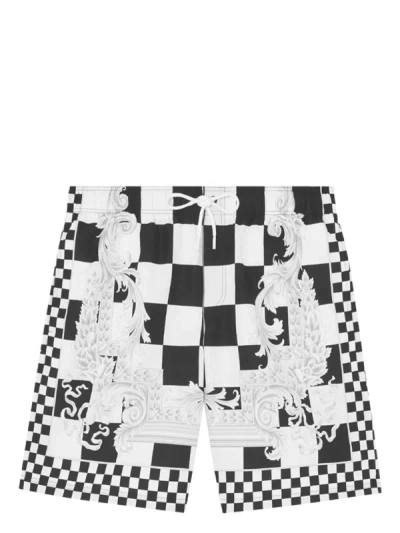 Shop Versace Checkered Print Swimsuit In Nero E Bianco