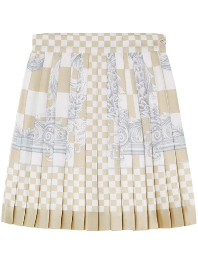 Shop Versace Checkered Pattern Skirt In Beige E Bianco