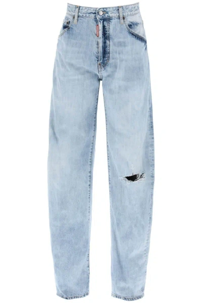 Shop Dsquared2 "oversized Jeans With Destroyed