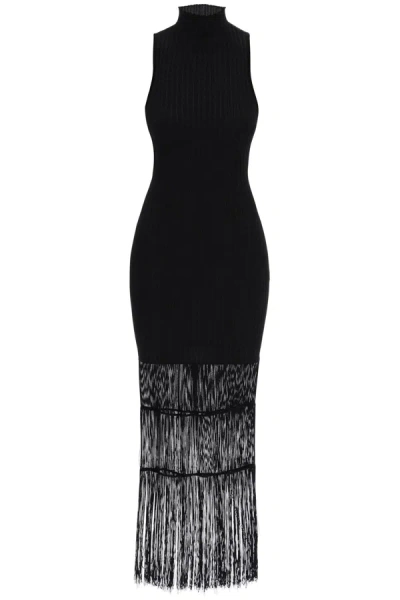 Shop Khaite "ribbed Knit Dress With Fringe Details"