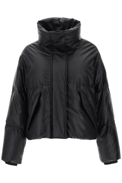 Shop Mm6 Maison Margiela Faux Leather Puffer Jacket With Back Logo Embroidery