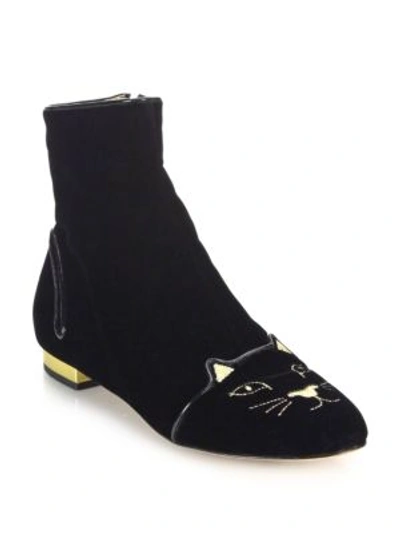 Shop Charlotte Olympia Puss In Boots Velvet Ankle Boots In Black