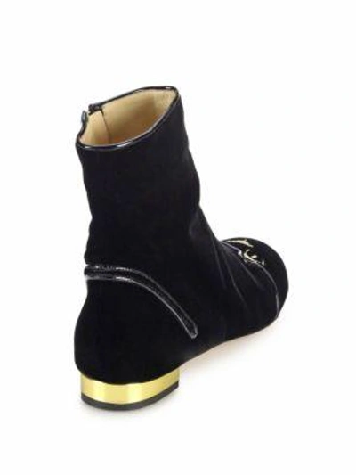 Shop Charlotte Olympia Puss In Boots Velvet Ankle Boots In Black