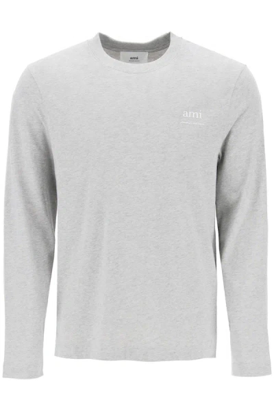 Shop Ami Alexandre Mattiussi Ami Alexandre Matiussi Long-sleeved Cotton T-shirt For Women In Gray