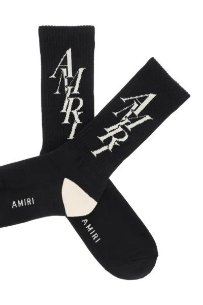 Shop Amiri Stack Logo Socks Men In Black