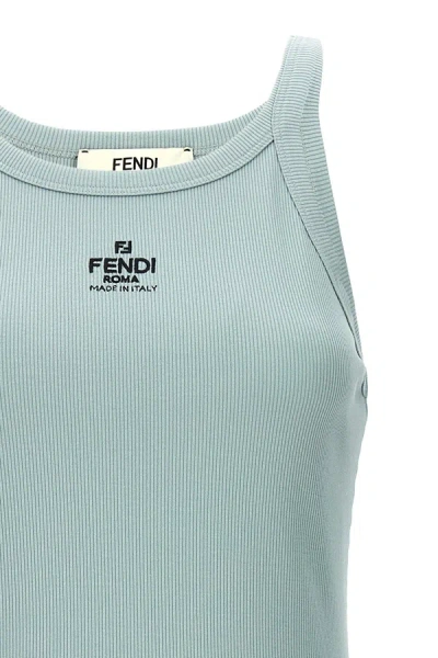 Shop Fendi Women Logo Embroidery Top In Blue