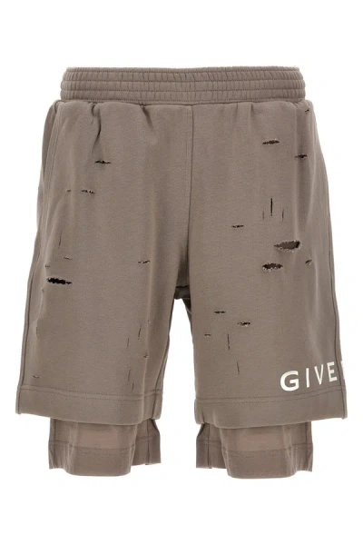 Shop Givenchy Men Destroyed Effect Bermuda Shorts In Gray