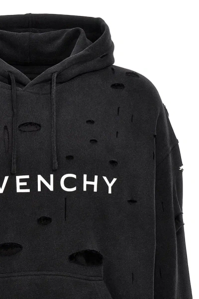 Shop Givenchy Men Logo Hole Hoodie In Black