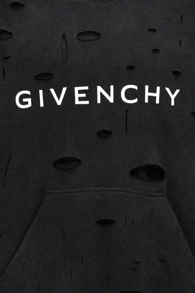 Shop Givenchy Men Logo Hole Hoodie In Black