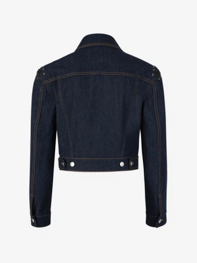 Shop Alexander Mcqueen Cropped Denim Jacket In Eyelet And Lace Detail