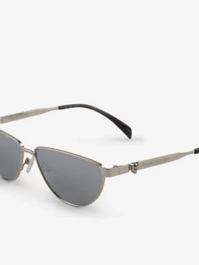 Shop Alexander Mcqueen Metallic Sunglasses In Cat Eyes Style