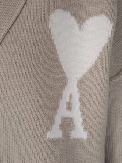 Shop Ami Alexandre Mattiussi Ami Paris Logo Wool Cardigan In Beix