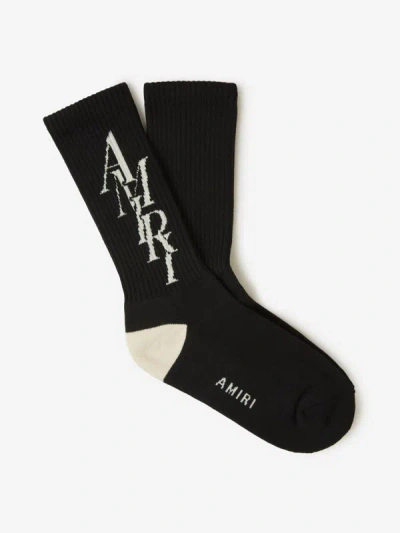 Shop Amiri Cotton Stack Socks In Negre