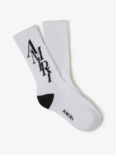 Shop Amiri Cotton Stack Socks In Blanc