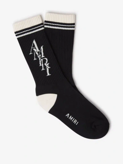 Shop Amiri Two-tone Logo Socks In Negre