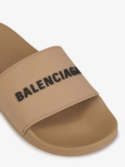 Shop Balenciaga Pool Logo Sandals In Slip-on Style