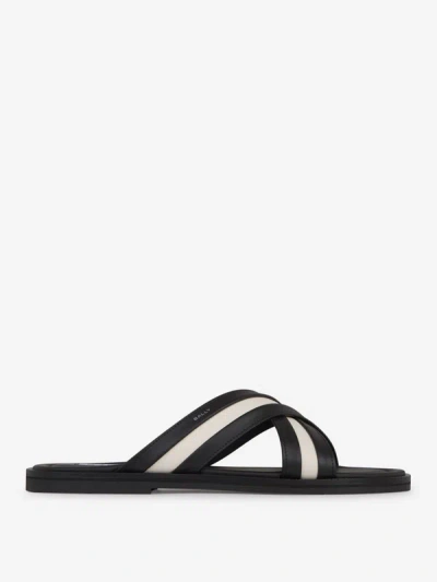Bally Cross Strap Flat Sole Open Toe Sandals In Black