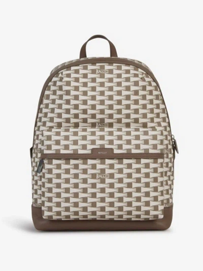 Shop Bally Logo Leather Backpack In Taupe