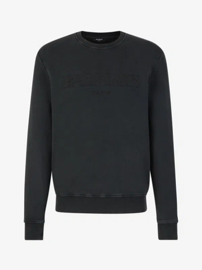 Shop Balmain Cotton Sweatshirt Without Hood Logo In Embroidered Logo On The Front