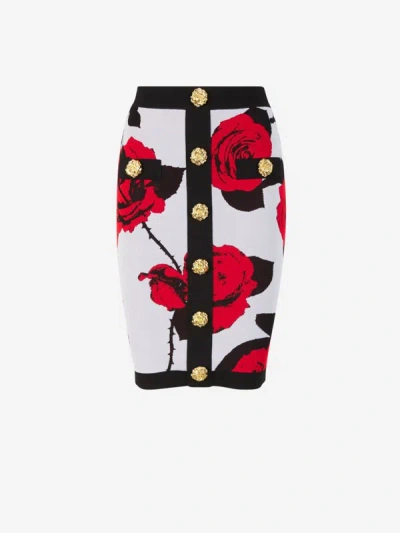Shop Balmain Floral Motif Midi Skirt In Slim Fit Design