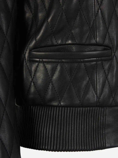 Shop Balmain Leather Bomber Jacket In Negre