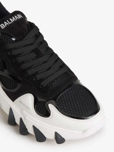 Shop Balmain Logo Leather Sneakers In Negre