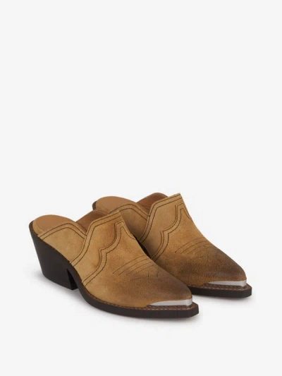 Shop Dorothee Schumacher Leather Cowboy Mules In Camel