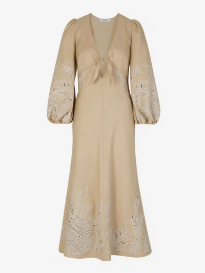 Shop Dorothee Schumacher Textured Linen Midi Dress In Beix