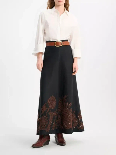 Shop Dorothee Schumacher Textured Linen Midi Skirt In Negre