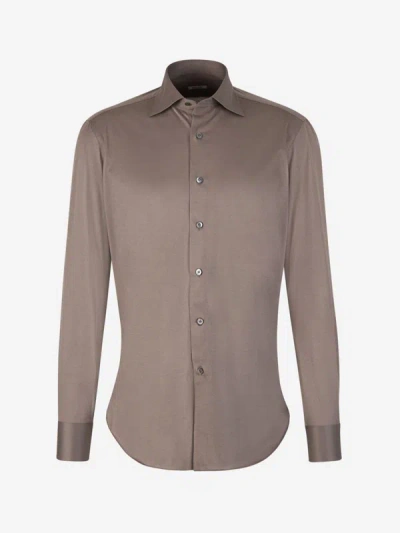 Shop Fray Camisa Micro Punto In Taupe