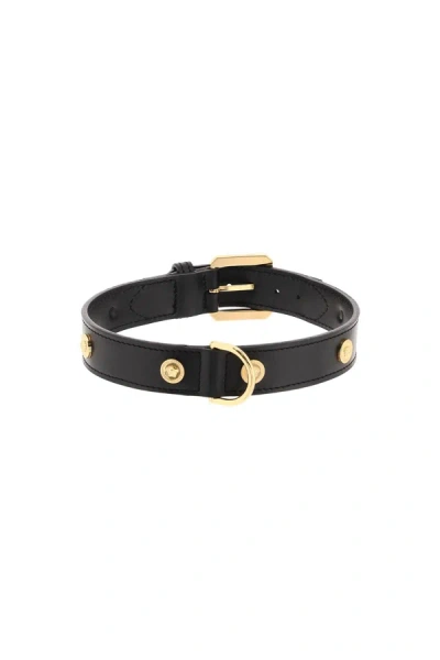 Shop Versace Leather Collar With Medusa Studs - Large Women In Black