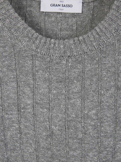 Shop Gran Sasso Linen Ribbed Knit T-shirt In Gris Pedra