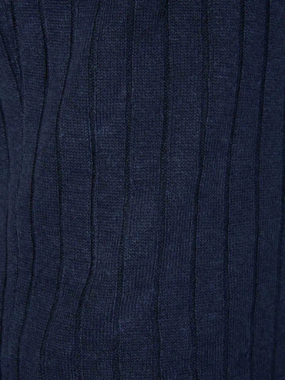 Shop Gran Sasso Linen Ribbed Knit T-shirt In Blau Marí
