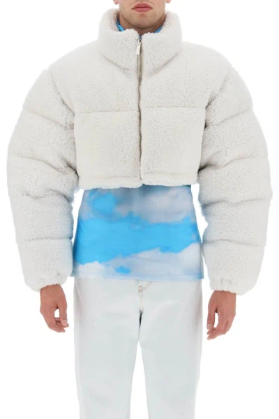 Shop Vtmnts Cropped Shearling Puffer Jacket Men In White